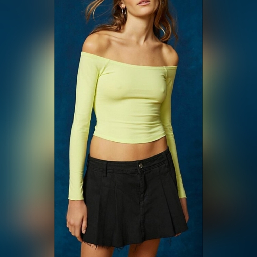 Urban Outfitters BDG Wmns Crop Top Long Sleeve On/Off Shoulders Lime Green XS/S